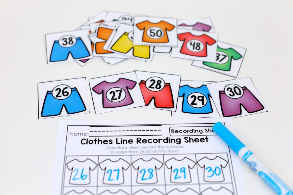 Clothes Line Numbers- Counting to 100 with fun hands-on math centers for Kindergarten! Teach skip counting by tens, number order, number recognition and more!