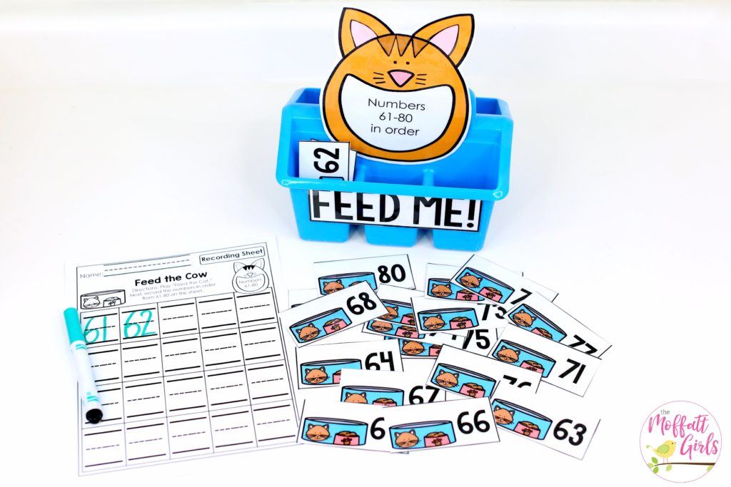 Feed Me Numbers- Counting to 100 with fun hands-on math centers for Kindergarten! Teach skip counting by tens, number order, number recognition and more!