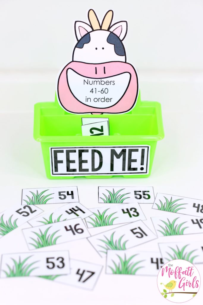 Feed Me Numbers- Counting to 100 with fun hands-on math centers for Kindergarten! Teach skip counting by tens, number order, number recognition and more!