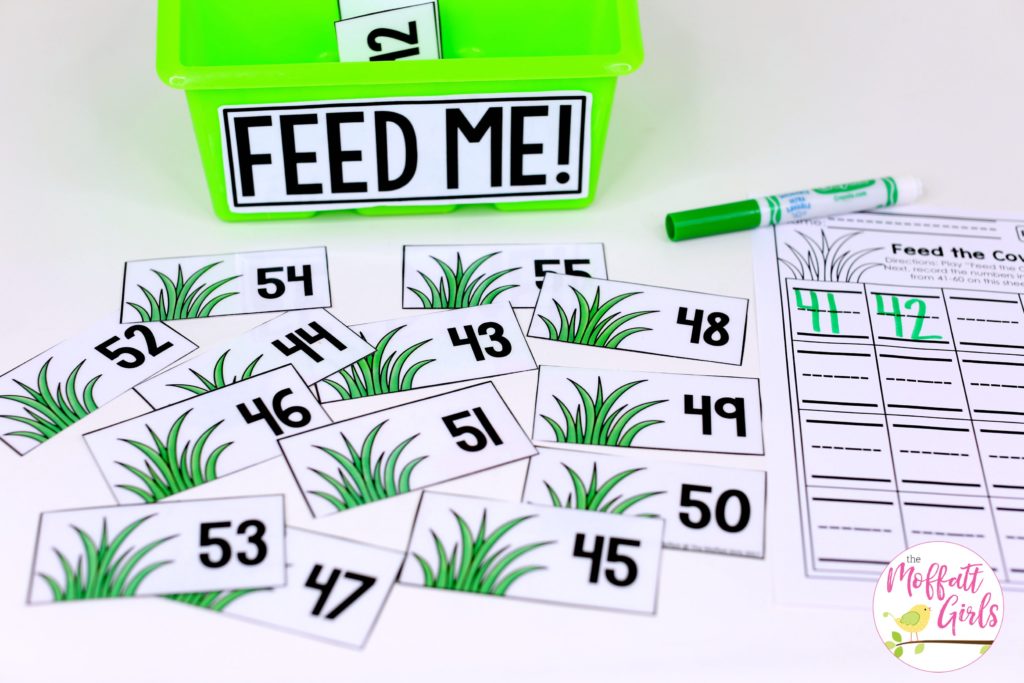 Feed Me Numbers- Counting to 100 with fun hands-on math centers for Kindergarten! Teach skip counting by tens, number order, number recognition and more!