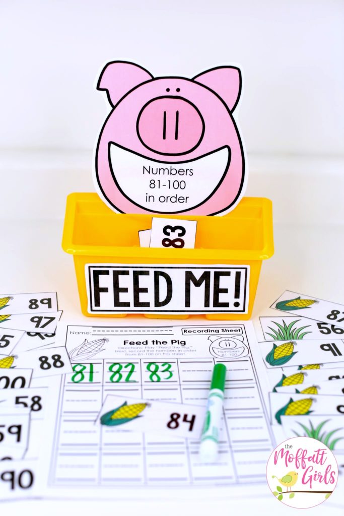 Feed Me Numbers- Counting to 100 with fun hands-on math centers for Kindergarten! Teach skip counting by tens, number order, number recognition and more!