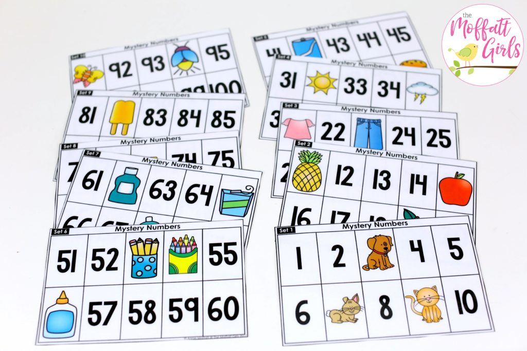 Mystery Numbers 1-100: Counting to 100 with fun hands-on math centers for Kindergarten! Teach skip counting by tens, number order, number recognition and more!