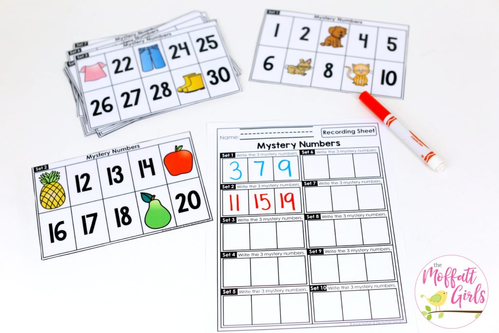 Mystery Numbers 1-100: Counting to 100 with fun hands-on math centers for Kindergarten! Teach skip counting by tens, number order, number recognition and more!