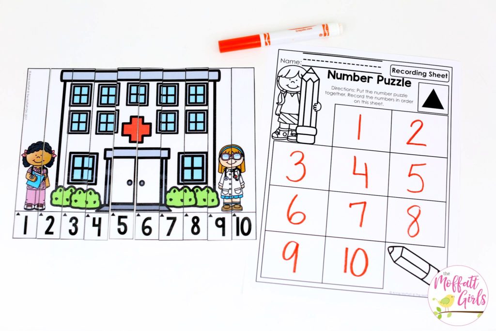 Number Puzzles- Counting to 100 with fun hands-on math centers for Kindergarten! Teach skip counting by tens, number order, number recognition and more!