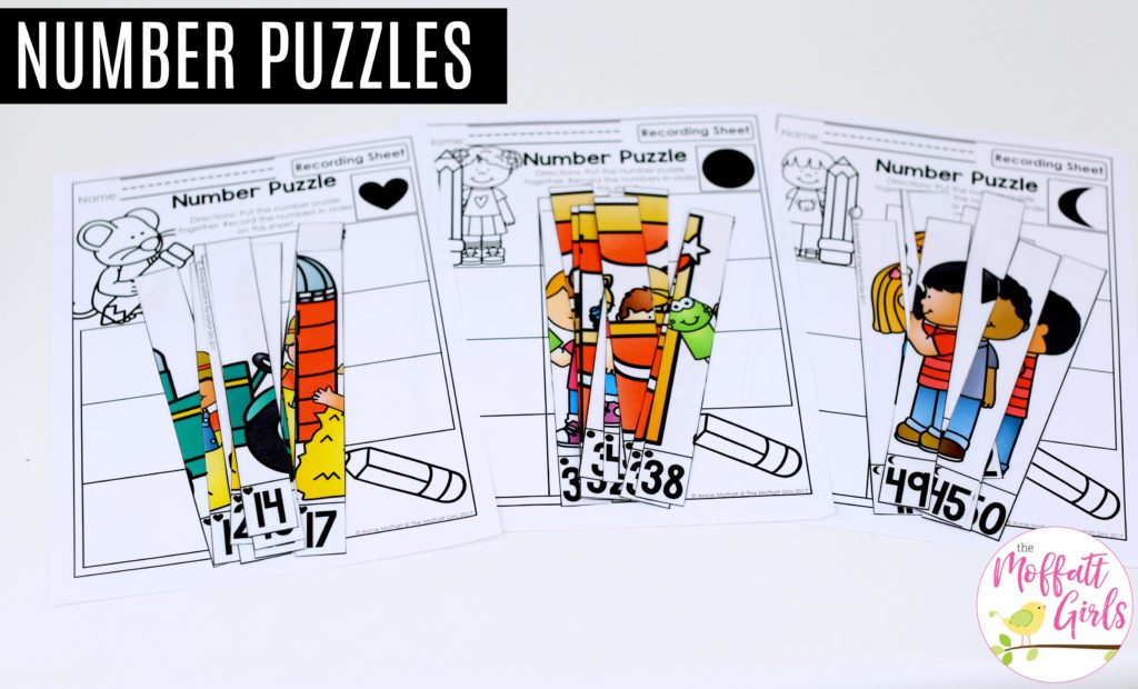 Number Puzzles- Counting to 100 with fun hands-on math centers for Kindergarten! Teach skip counting by tens, number order, number recognition and more!
