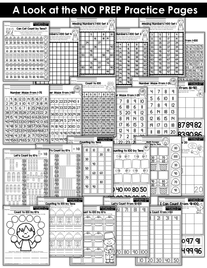 Counting to 100 with fun hands-on math centers and worksheets for Kindergarten! Teach skip counting by tens, number order, number recognition and more!