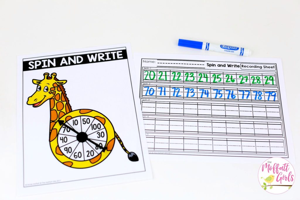 Spin and Write Numbers 1-100: Counting to 100 with fun hands-on math centers for Kindergarten! Teach skip counting by tens, number order, number recognition and more!