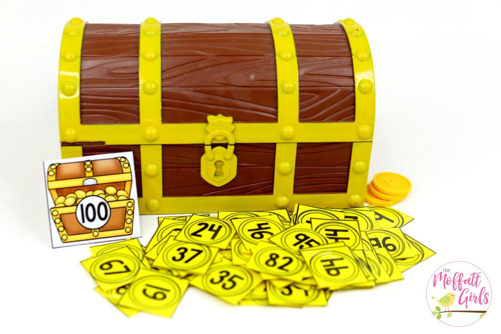 Treasure Chest Numbers- Counting to 100 with fun hands-on math centers for Kindergarten! Teach skip counting by tens, number order, number recognition and more!