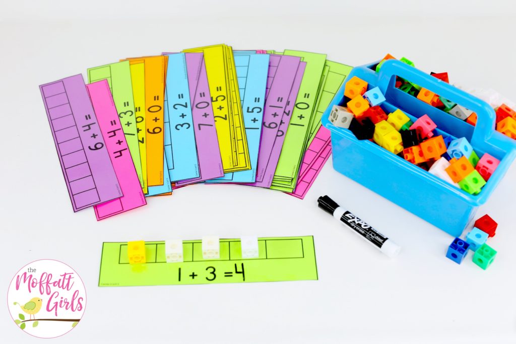 Count and Add, simple addition math center. Plus, MORE hands-on addition math centers for Kindergarten! Teach basic addition in a variety of ways that help students build math skills.