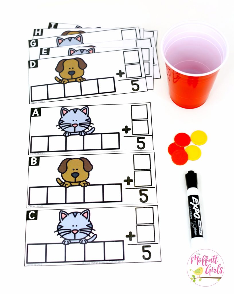 Fill it, Spill it, Add it- such a fun math game! Plus, MORE hands-on addition math centers for Kindergarten! Teach basic addition in a variety of ways that help students build math skills.