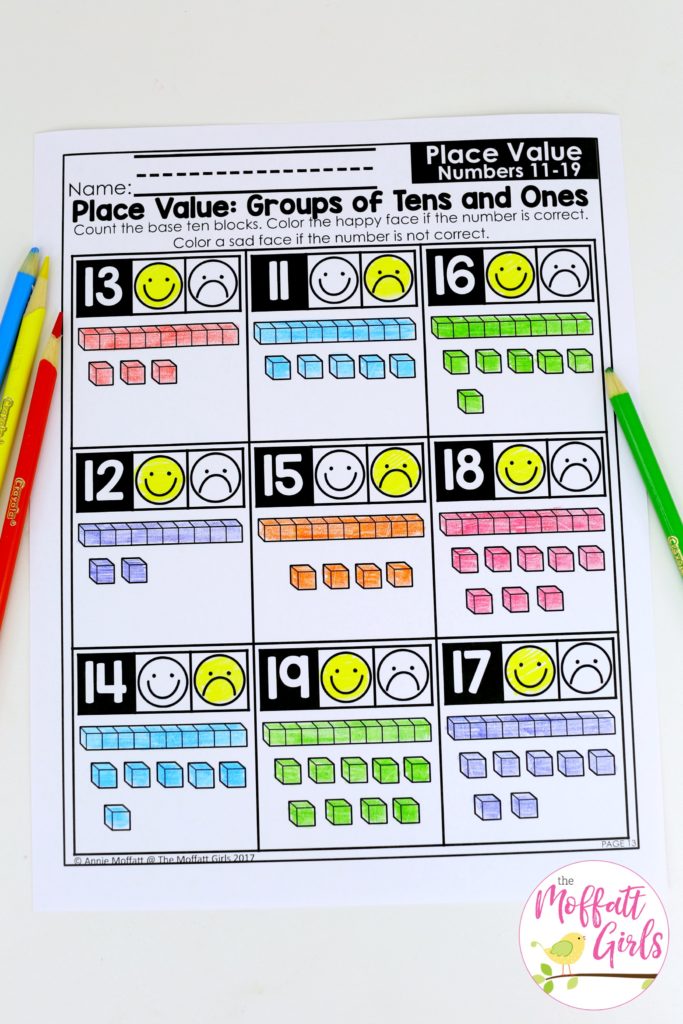 NO PREP Practice worksheets and centers to teach tens and ones! Teach base ten math with these hands-on math centers for Kindergarten!
