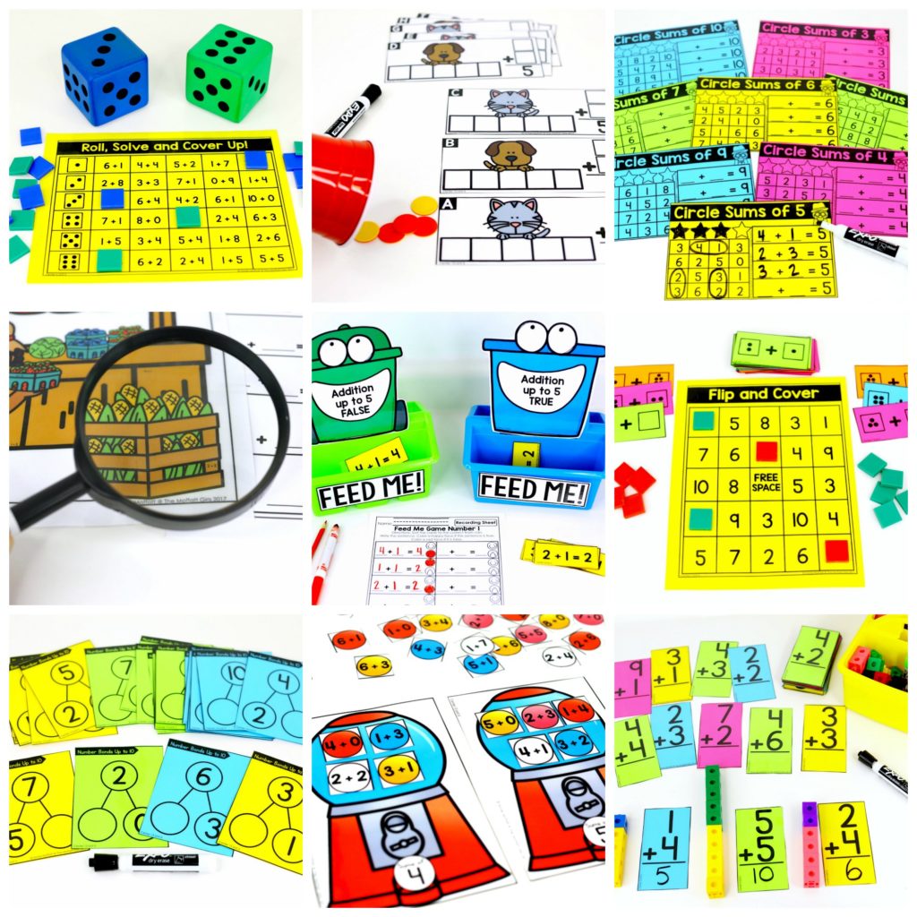 Hands-on Addition Math Centers for Kindergarten! Teach basic addition in a variety of ways that help students build math skills.
