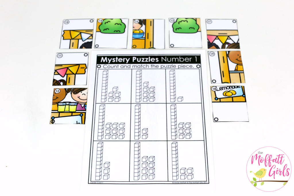 Mystery Puzzles- such a fun place value math game! Teach base ten math with these hands-on math centers for Kindergarten!