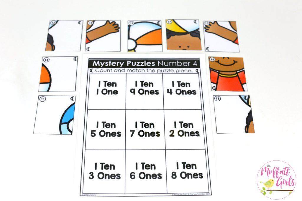 Mystery Puzzles- such a fun place value math game! Teach base ten math with these hands-on math centers for Kindergarten!