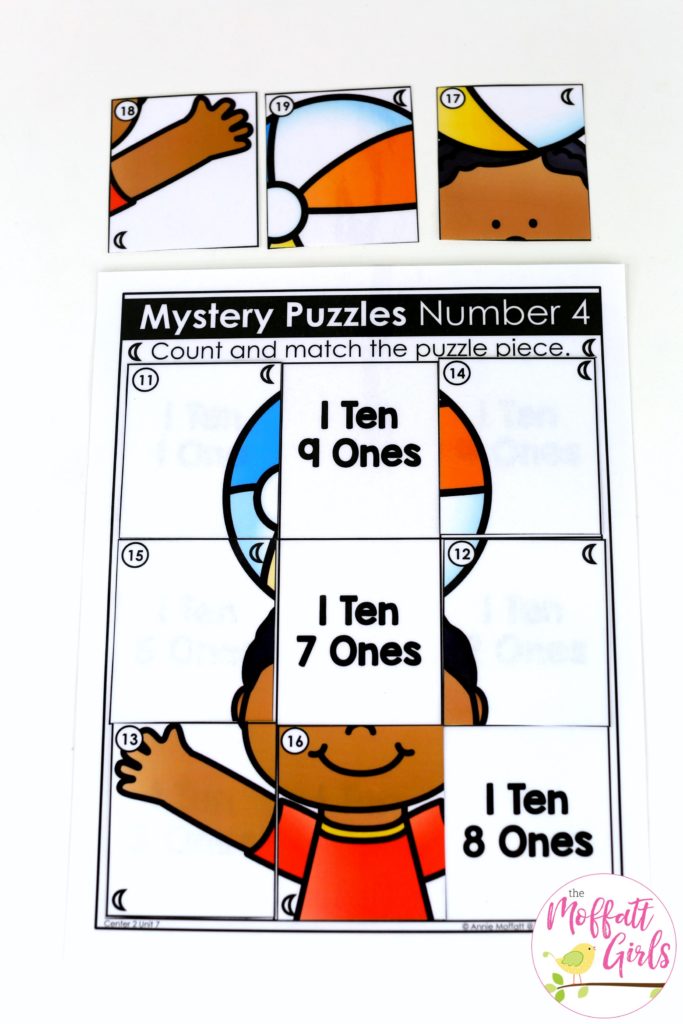 Mystery Puzzles- such a fun place value math game! Teach base ten math with these hands-on math centers for Kindergarten!