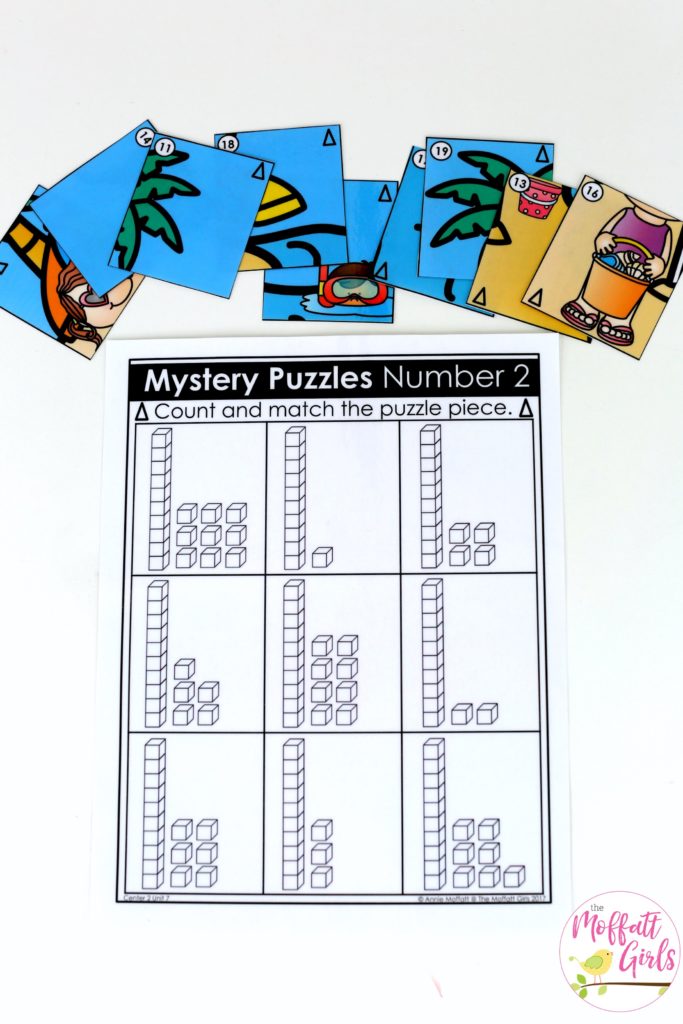 Mystery Puzzles- such a fun place value math game! Teach base ten math with these hands-on math centers for Kindergarten!