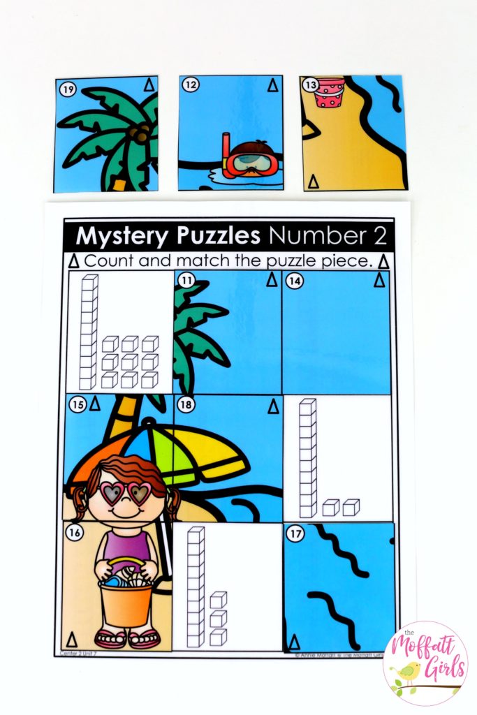 Mystery Puzzles- such a fun place value math game! Teach base ten math with these hands-on math centers for Kindergarten!