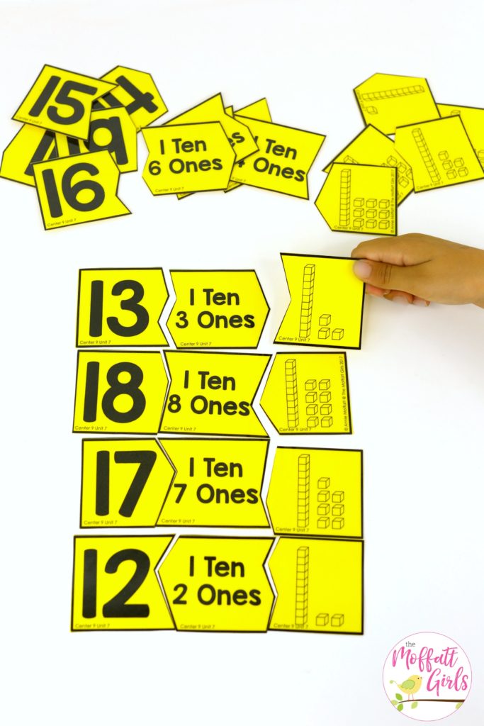 Number Puzzles- a fun place value math center to teach tens and ones! Teach base ten math with these hands-on math centers for Kindergarten!