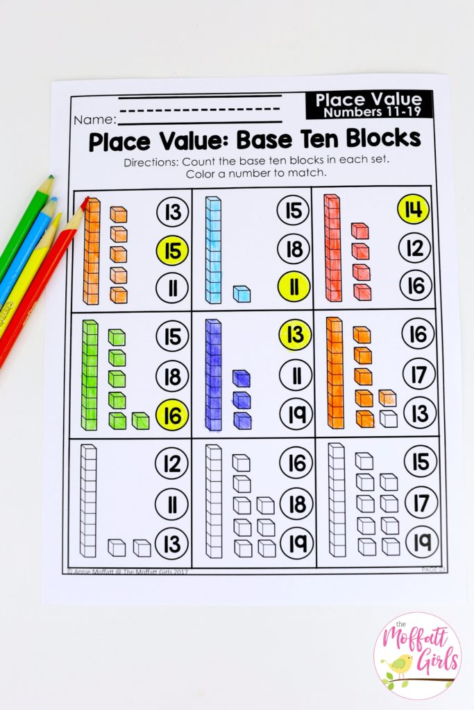 NO PREP Practice worksheets and centers to teach tens and ones! Teach base ten math with these hands-on math centers for Kindergarten!
