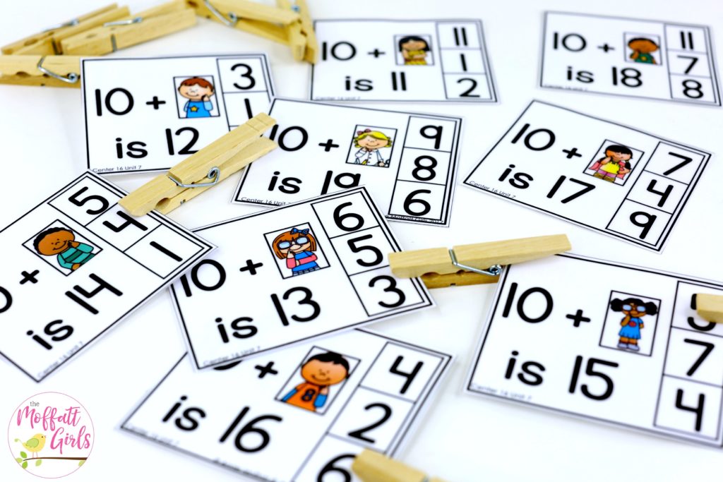 Place Value Count and Clip- Fun place value math center to teach tens and ones! Teach base ten math with these hands-on math centers for Kindergarten!