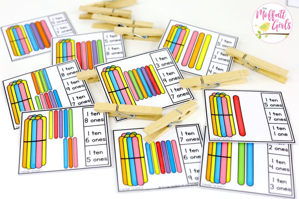 Place Value Count and Clip- Fun place value math center to teach tens and ones! Teach base ten math with these hands-on math centers for Kindergarten!
