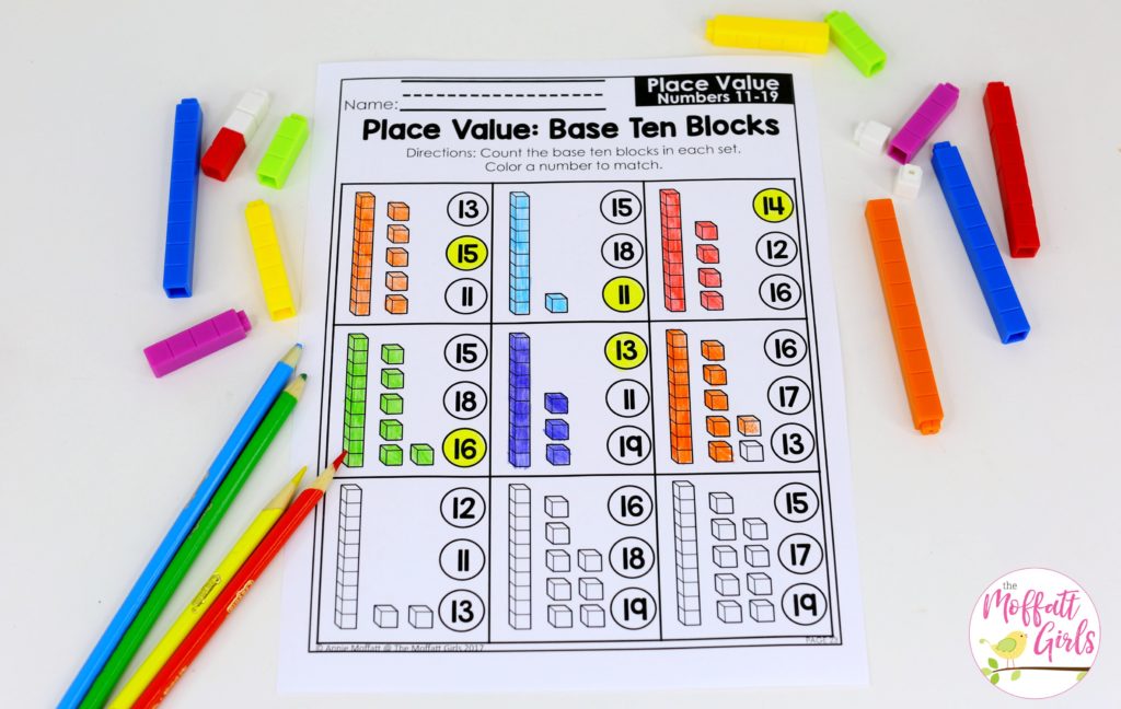 NO PREP Practice worksheets and centers to teach tens and ones! Teach base ten math with these hands-on math centers for Kindergarten!
