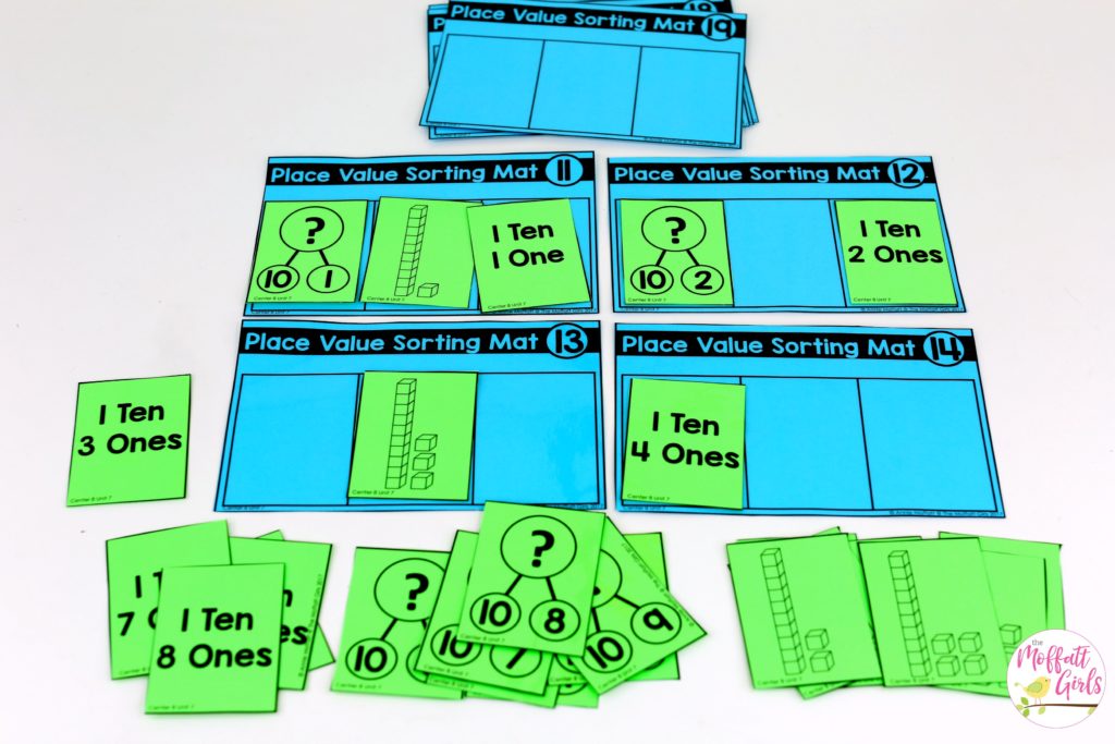 Place Value Sorting- a fun place value math center to teach tens and ones! Teach base ten math with these hands-on math centers for Kindergarten!