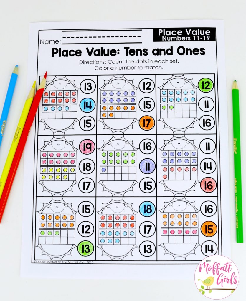 NO PREP Practice worksheets and centers to teach tens and ones! Teach base ten math with these hands-on math centers for Kindergarten!
