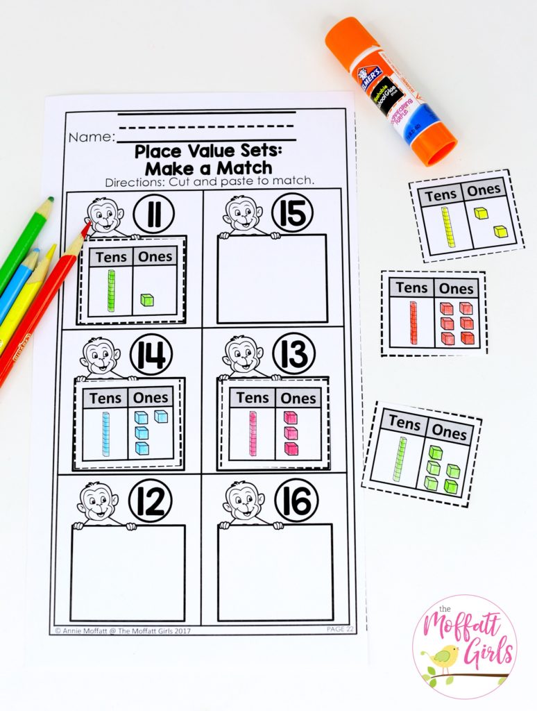 NO PREP Practice worksheets and centers to teach tens and ones! Teach base ten math with these hands-on math centers for Kindergarten!