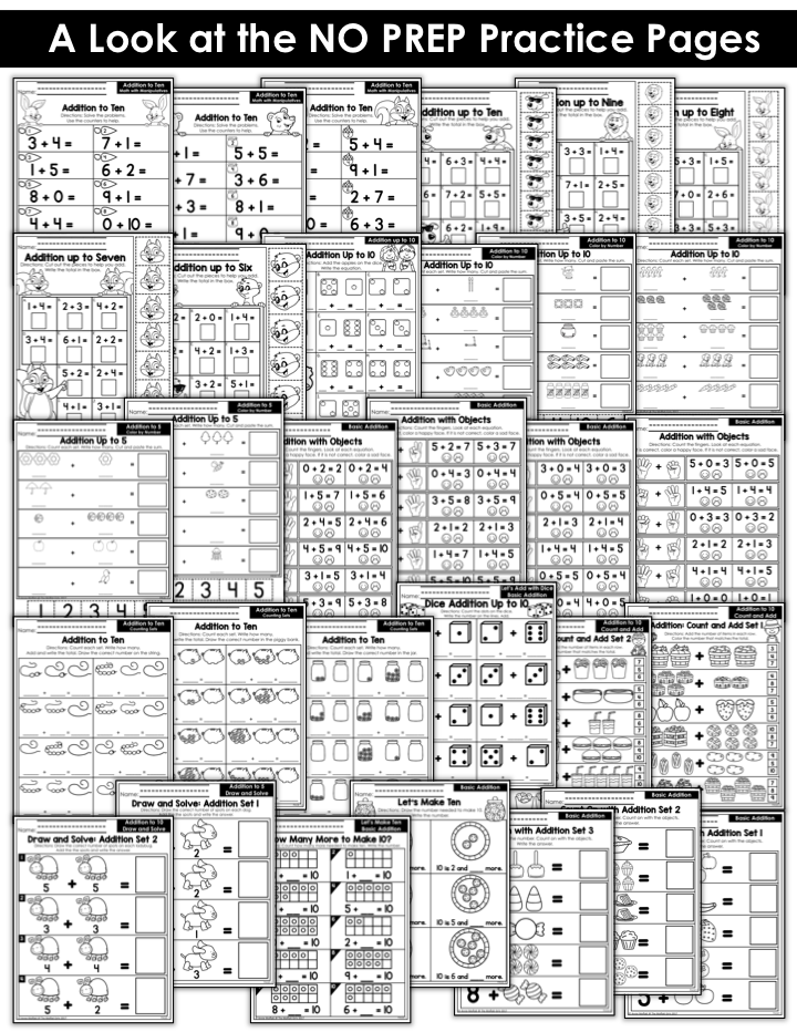 Hands-on addition math centers and worksheets for Kindergarten! Teach basic addition in a variety of ways that help students build math skills and meet state standards!