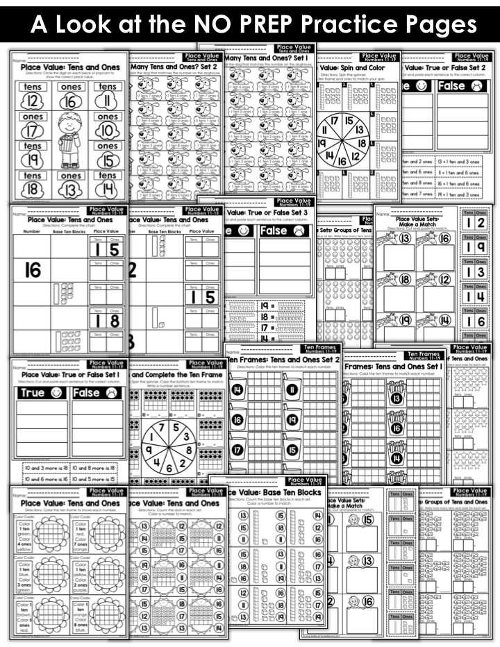 NO PREP Practice worksheets and centers to teach tens and ones! Teach base ten math with these hands-on math centers for Kindergarten!