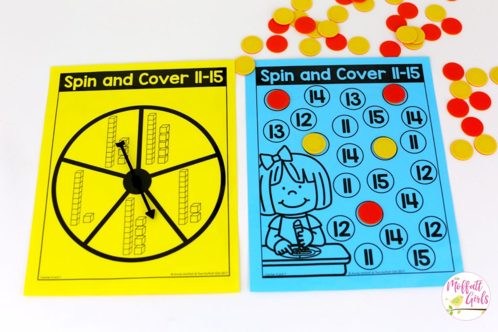 Spin and Cover- such a fun place value math game! Teach base ten math with these hands-on math centers for Kindergarten!