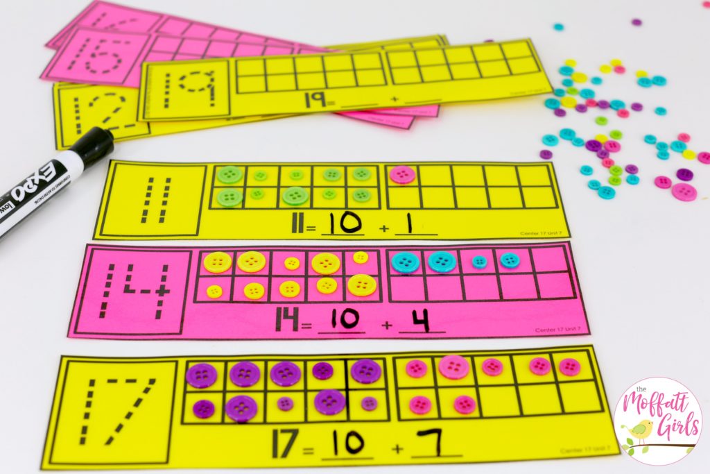 Place Value with Ten Frames- Fun place value math center to teach tens and ones! Teach base ten math with these hands-on math centers for Kindergarten!