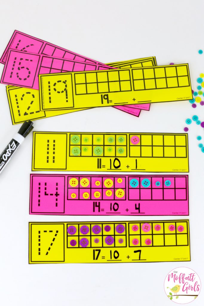 Place Value with Ten Frames- Fun place value math center to teach tens and ones! Teach base ten math with these hands-on math centers for Kindergarten!
