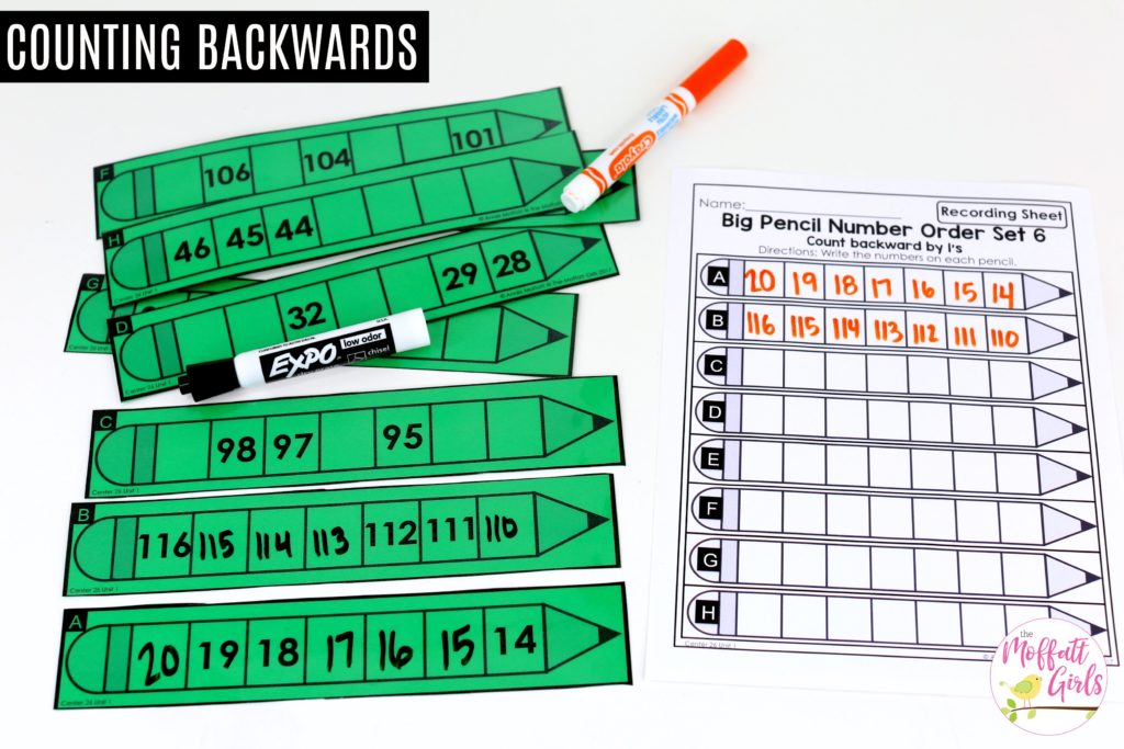 Big Pencil Number Order Set 6: This fun 1st Grade Math activity helps students count numbers up to 120 in a hands-on way!