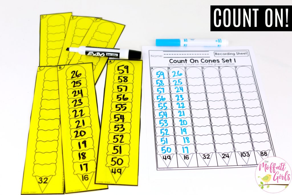 Count on Cones: This fun 1st Grade Math activity helps students count numbers up to 120 in a hands-on way!