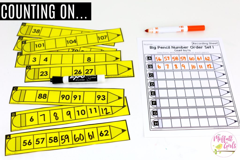 Big Pencil Number Order Set 1: This fun 1st Grade Math activity helps students count numbers up to 120 in a hands-on way! 