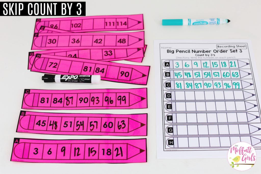 Big Pencil Number Order Set 3: This fun 1st Grade Math activity helps students count numbers up to 120 in a hands-on way!
