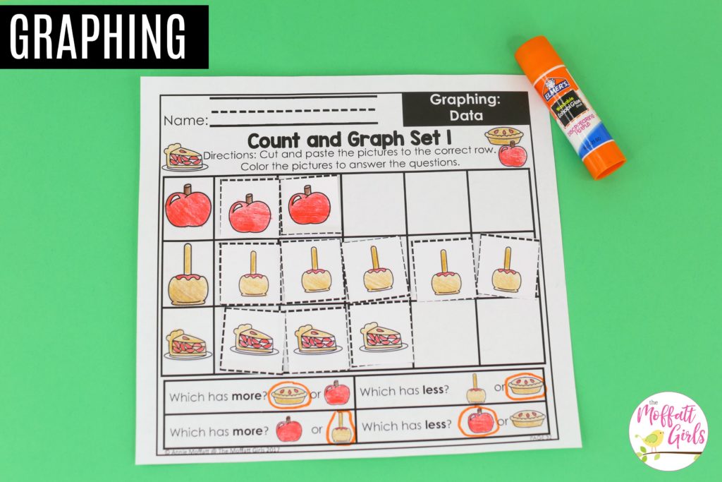 These fun Kindergarten Math NO PREP pages help students measure items and analyze data in a hands-on way!