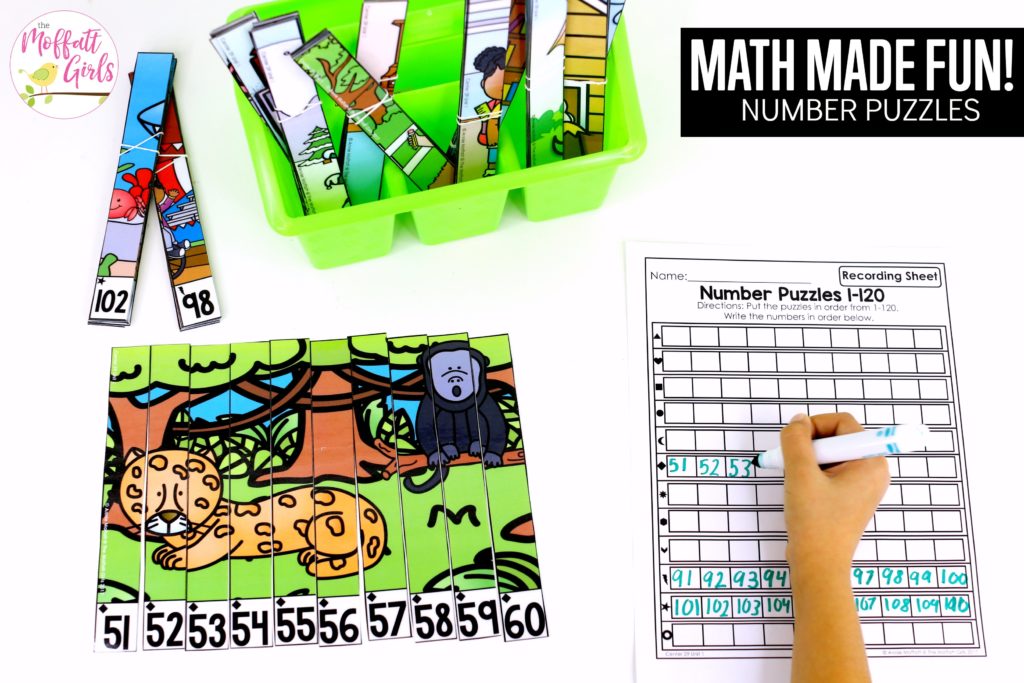 Number Puzzles: This fun 1st Grade Math activity helps students count numbers up to 120 in a hands-on way!