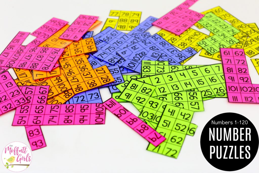Number Puzzle Pieces up to 120: This fun 1st Grade Math activity helps students count numbers up to 120 in a hands-on way!