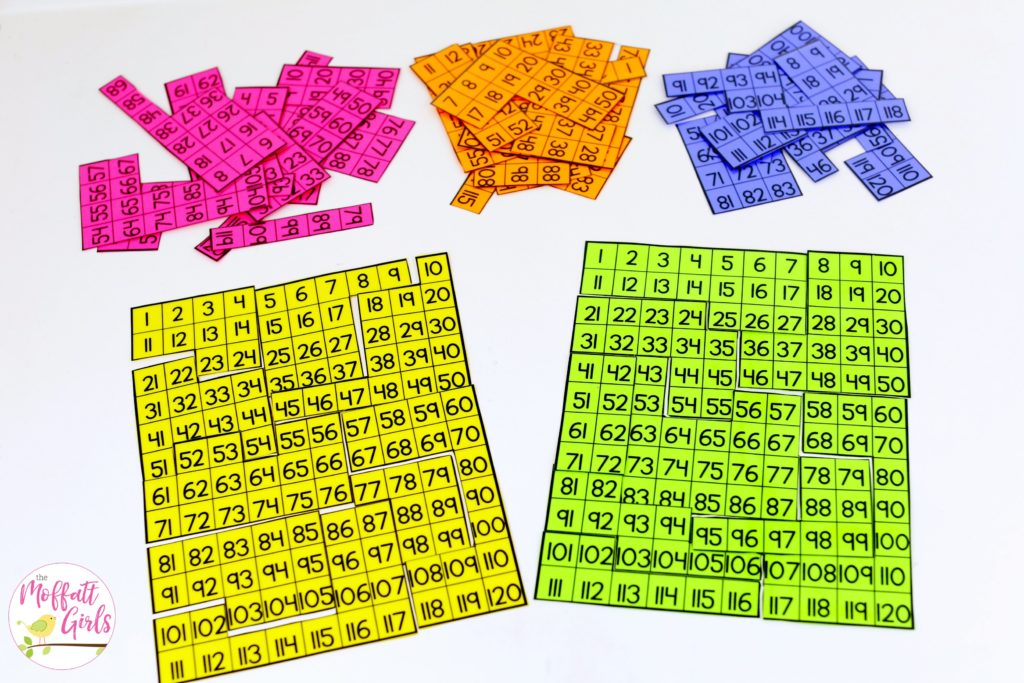 Number Puzzle Pieces up to 120: This fun 1st Grade Math activity helps students count numbers up to 120 in a hands-on way!