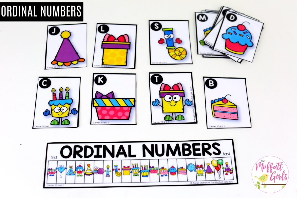 Ordinal Numbers (Party Items): This fun 1st Grade Math activity helps students count numbers up to 120 in a hands-on way!