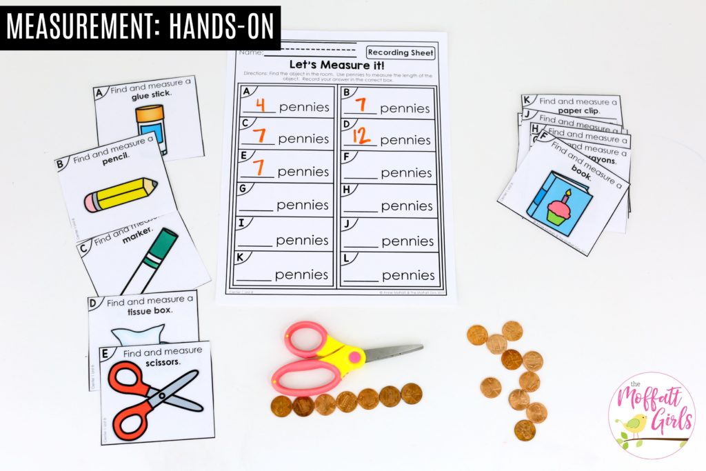Measure with Pennies: This fun Kindergarten Math activity helps students measure items and analyze data in a hands-on way!