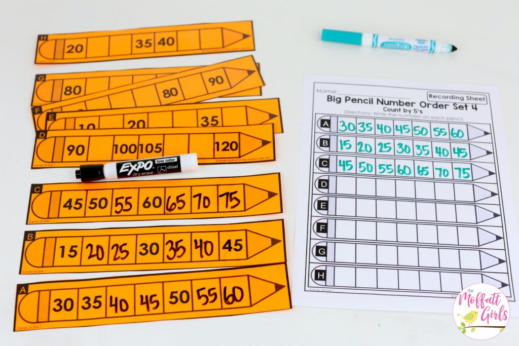Big Pencil Number Order Set 4: This fun 1st Grade Math activity helps students count numbers up to 120 in a hands-on way!