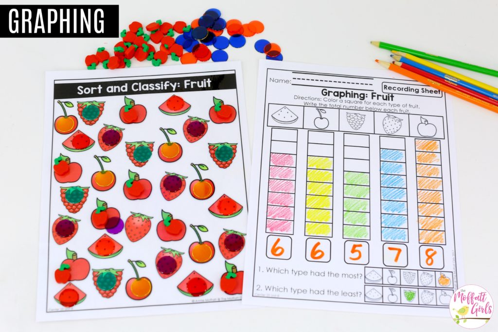 Sort and Classify Fruit: This fun Kindergarten Math activity helps students measure items and analyze data in a hands-on way!