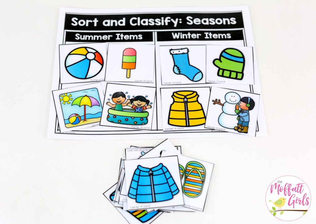 Sort and Classify- Seasons: This fun Kindergarten Math activity helps students measure items and analyze data in a hands-on way!