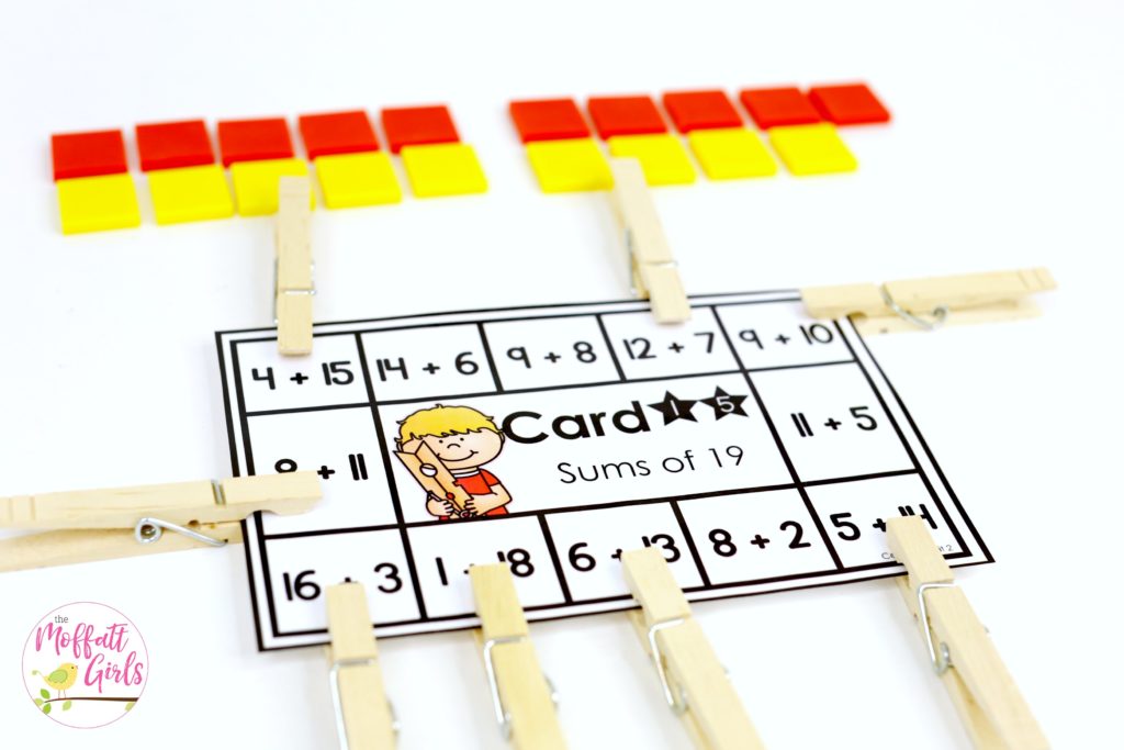 Addition Sums Clip Cards: This fun 1st Grade Math activity helps students practice addition in a hands-on way!