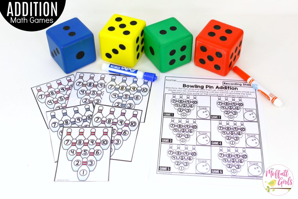 Bowling Pin Addition: This fun 1st Grade Math activity helps students practice addition in a hands-on way!