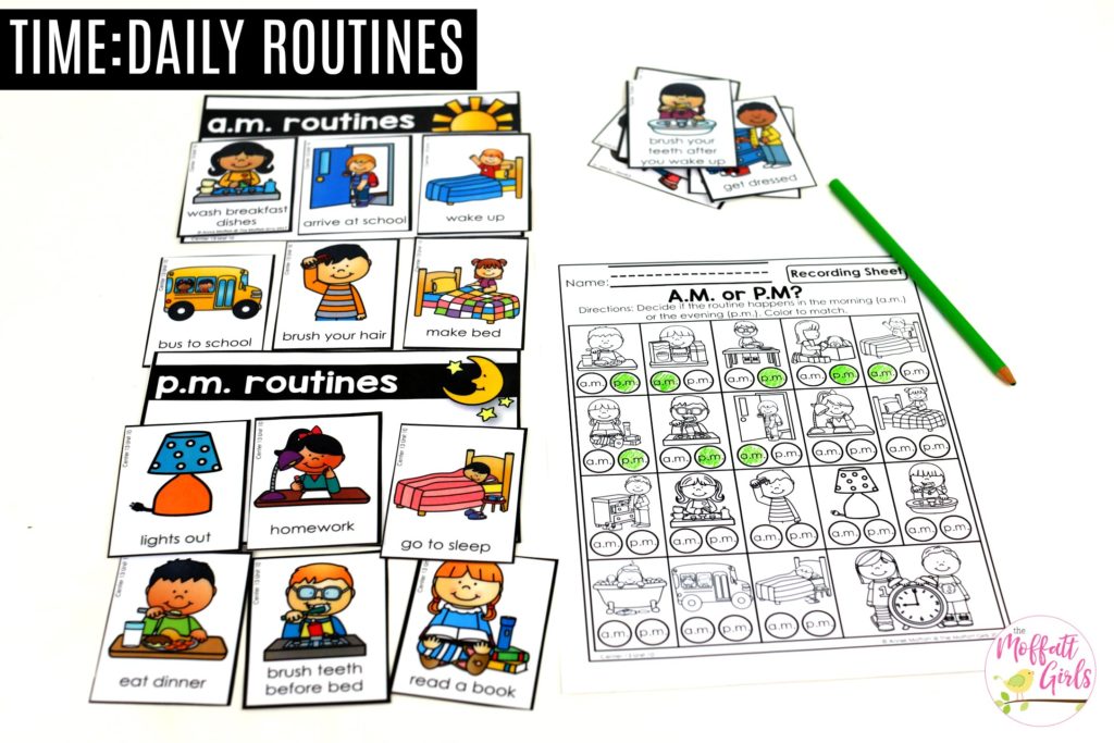 Morning and Evening Routines: This fun Kindergarten Math activity helps students tell time in a hands-on way!